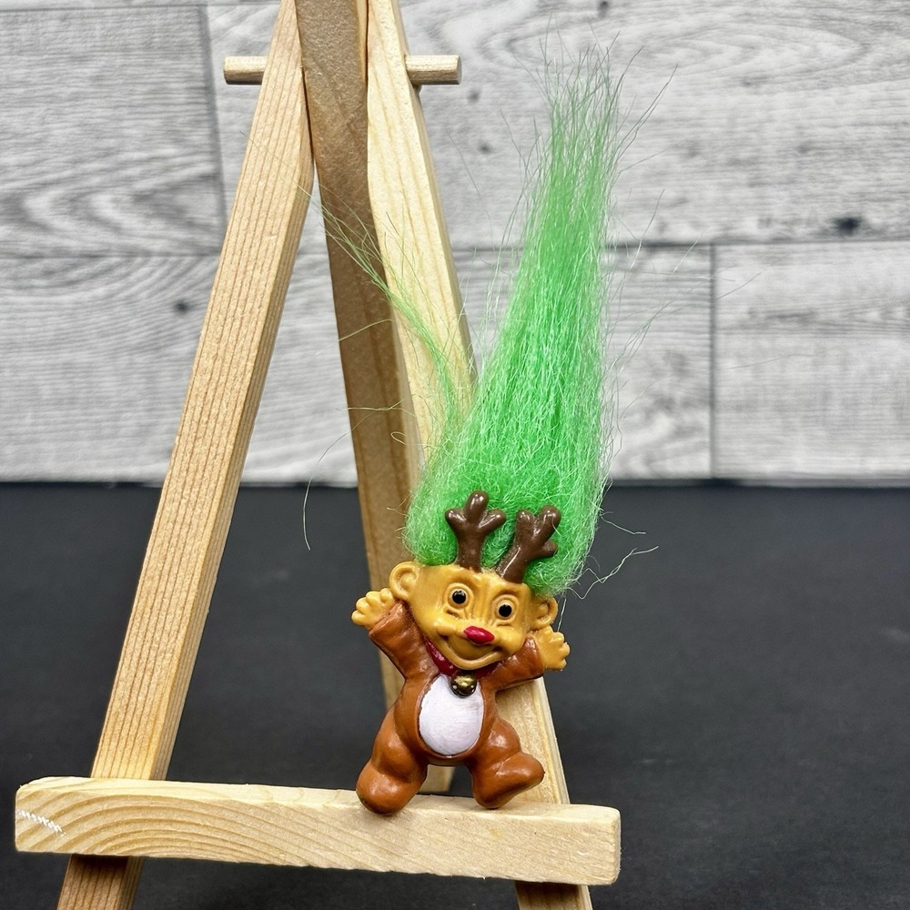 Vintage 90s‎ Russ Troll Doll Christmas Reindeer Green Hair Rudolph Red Nose